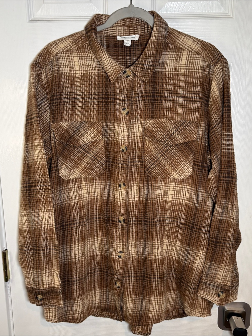 beachlunchlounge Brown Plaid Flannel Shacket Shirt Jacket L